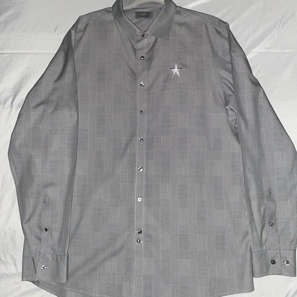 Ashworth Men’s  Long Sleeve Linear Black/White Windowpane Dress Golf Shirt Large